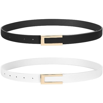 SUOSDEY 2 Pack Women Leather Belts for Dress Jeans Belt with Gold Buckle Belts for Women