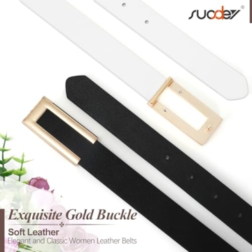 SUOSDEY Reversible Women Leather Belts with Gold Buckles