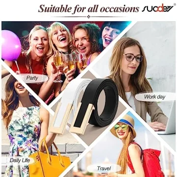 SUOSDEY Reversible Women Leather Belts with Gold Buckles