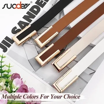 SUOSDEY Reversible Women Leather Belts with Gold Buckles