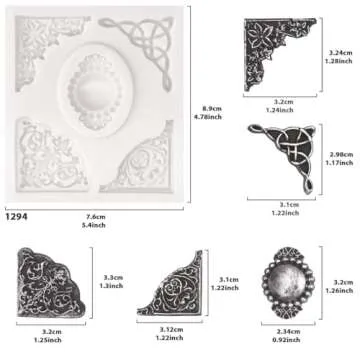 Funshowcase Angel Tag Frame Corner Scrollwork Fondant Silicone Mold for Cake Decoration, Polymer Clay Crafting Projects 4-Count