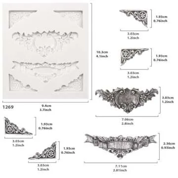 Funshowcase Angel Tag Frame Corner Scrollwork Fondant Silicone Mold for Cake Decoration, Polymer Clay Crafting Projects 4-Count