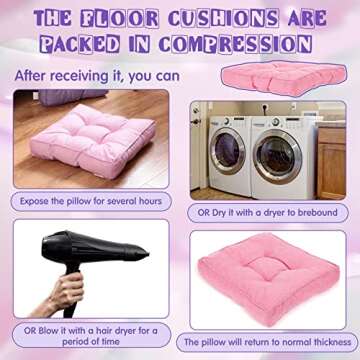 Qunclay 6 Count Floor Pillows Outdoor Sitting Solid Square Soft Meditation Pillow Thick Tufted Floor Cushions Sofa Couch Cushions Pads for Chair Balcony Seating, 6 Colors, 15.7'' x 15.7'' (Bright)