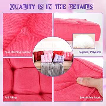 Qunclay 6 Count Floor Pillows Outdoor Sitting Solid Square Soft Meditation Pillow Thick Tufted Floor Cushions Sofa Couch Cushions Pads for Chair Balcony Seating, 6 Colors, 15.7'' x 15.7'' (Bright)