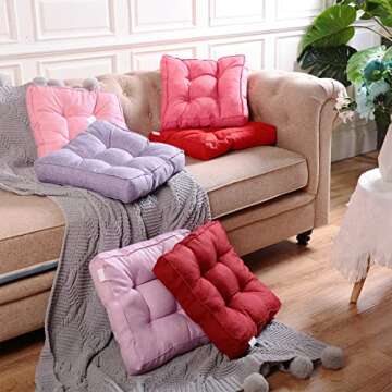 Qunclay 6 Count Floor Pillows Outdoor Sitting Solid Square Soft Meditation Pillow Thick Tufted Floor Cushions Sofa Couch Cushions Pads for Chair Balcony Seating, 6 Colors, 15.7'' x 15.7'' (Bright)