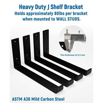 LEOPO 12 inch Shelf Bracket for DIY Floating Shelf, 1/5 inch Thick Heavy Duty Bracket, 6 Pack, 11.25” x 6” x 1.5”
