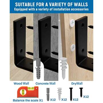 LEOPO 12 inch Shelf Bracket for DIY Floating Shelf, 1/5 inch Thick Heavy Duty Bracket, 6 Pack, 11.25” x 6” x 1.5”