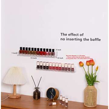 LikeU Nail Polish Rack Wall Mounted Shelf 4 Pack,Clear Acrylic Nail Polish Holder Organizer with Removable Anti-slip End Inserts,4 Tiers Floating Polish Organizer Display 60 Bottles