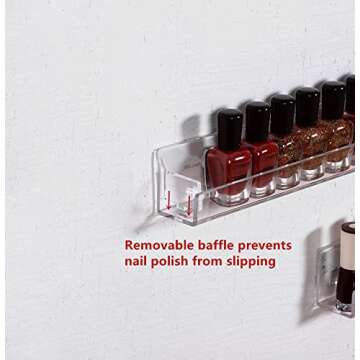 LikeU Nail Polish Rack Wall Mounted Shelf 4 Pack,Clear Acrylic Nail Polish Holder Organizer with Removable Anti-slip End Inserts,4 Tiers Floating Polish Organizer Display 60 Bottles