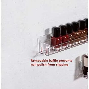 LikeU Nail Polish Rack Wall Mounted Shelf 4 Pack,Clear Acrylic Nail Polish Holder Organizer with Removable Anti-slip End Inserts,4 Tiers Floating Polish Organizer Display 60 Bottles