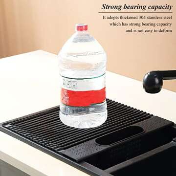 Berglander Black Dish Drying Rack Over The Sink, L17.5*W 15" Rollable Tianium Black Plating Stainless Steel Dish Rack with Removable Storage Basket, Perfect for Kitchen Sink