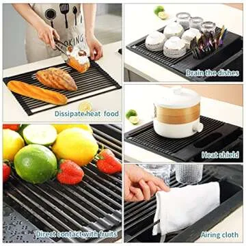 Berglander Black Dish Drying Rack Over The Sink, L17.5*W 15" Rollable Tianium Black Plating Stainless Steel Dish Rack with Removable Storage Basket, Perfect for Kitchen Sink