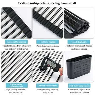 Berglander Black Dish Drying Rack Over The Sink, L17.5*W 15" Rollable Tianium Black Plating Stainless Steel Dish Rack with Removable Storage Basket, Perfect for Kitchen Sink