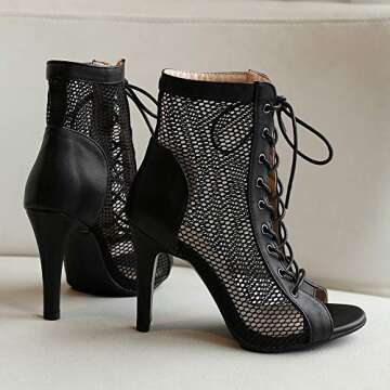 Scaoruki Women Classic Gladiator Summer Booties Breathable Mesh Sandals Stiletto High Heels Peep Toe Zipper Cage Shoes Lace up Black Size 41