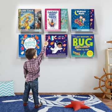 Laurensory Vinyl Record Shelf Wall Mount, 6 Pack Clear Acrylic Album Record Holder Display, Kids Boo...