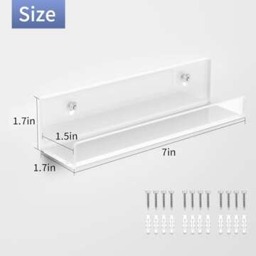 Laurensory Vinyl Record Shelf Wall Mount, 6 Pack Clear Acrylic Album Record Holder Display, Kids Bookshelf, Floating Wall Shelves for Bathroom, Bedroom, Living Room, Kitchen, 7 inch