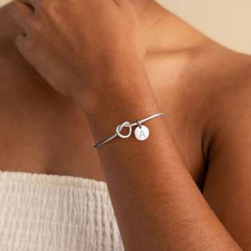 M MOOHAM Bridesmaid Proposal Gifts, Silver Tie the Knot Bridesmaid Bracelet with Initial A Bridesmai...