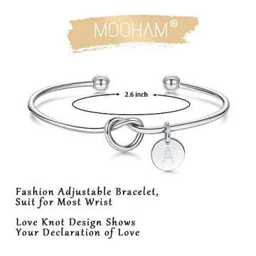 M MOOHAM Bridesmaid Proposal Gifts, Silver Tie the Knot Bridesmaid Bracelet with Initial A Bridesmaids Gifts for Wedding, Matron Maid of Honor Gift Bridal Party Gifts Wedding Jewelry