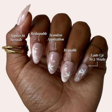 Glamnetic Press On Nails - Snowfall | Semi-Transparent Snowflake & 3D Pearl Accent Almond False Nails, Reusable Stick On Fake Nails with Glue | Salon Quality | 15 Sizes - 30 Nail Kit
