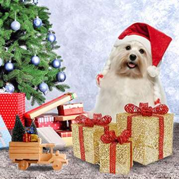 Sunnyglade Christmas Lighted Gift Boxes Set - 3 Sizes