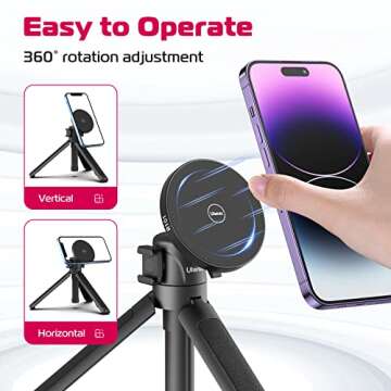 ULANZI Magnetic Cell Phone Tripod Compatible with MagSafe, 17.3" Extendable Mini Tabletop Tripod Selfie Stick with Cold Shoe, 360° Ball Head Tripod Stand Handle Grip for iPhone 16 15 14 13 12 Series