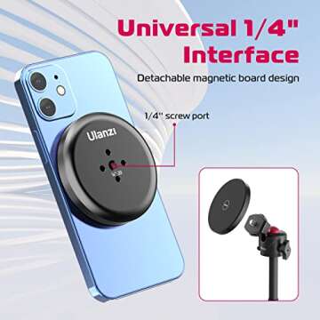 ULANZI Magnetic Cell Phone Tripod Compatible with MagSafe, 17.3" Extendable Mini Tabletop Tripod Selfie Stick with Cold Shoe, 360° Ball Head Tripod Stand Handle Grip for iPhone 16 15 14 13 12 Series