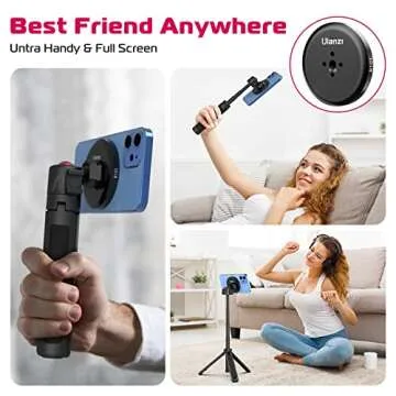 ULANZI Magnetic Cell Phone Tripod Compatible with MagSafe, 17.3" Extendable Mini Tabletop Tripod Selfie Stick with Cold Shoe, 360° Ball Head Tripod Stand Handle Grip for iPhone 16 15 14 13 12 Series