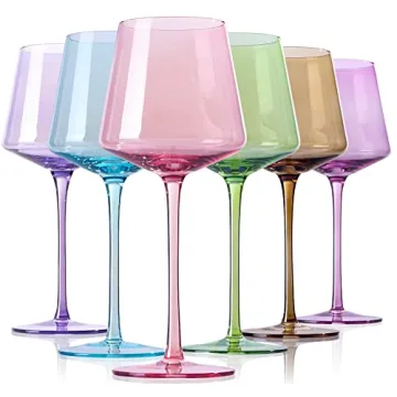 Physkoa Colored Wine Glasses Set - Elegant 6-Piece Lead-Free Crystal Gift for Wine Lovers