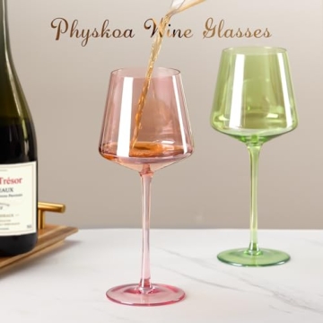 Elegant Physkoa Colored Wine Glasses Set - 6 Piece Gift Set