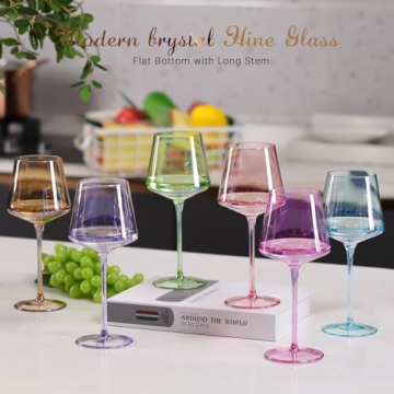Elegant Physkoa Colored Wine Glasses Set - 6 Piece Gift Set