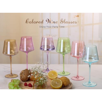 Elegant Physkoa Colored Wine Glasses Set - 6 Piece Gift Set