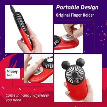 DecoLife Cute Personal Mini Fan, Handheld & Portable USB Rechargeable Fan with Beautiful LED Light, 3 Adjustable Speeds, Portable Holder, Perfect for Indoor Or Outdoor Activities, Cute Mouse