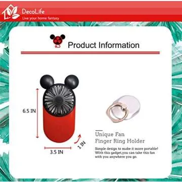 DecoLife Cute Personal Mini Fan, Handheld & Portable USB Rechargeable Fan with Beautiful LED Light, 3 Adjustable Speeds, Portable Holder, Perfect for Indoor Or Outdoor Activities, Cute Mouse