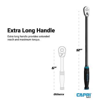 Capri Tools 1/4 in. Drive Fine 90-Tooth Extra Long Ratchet, Ergonomic Soft Grip, 12 in. Long