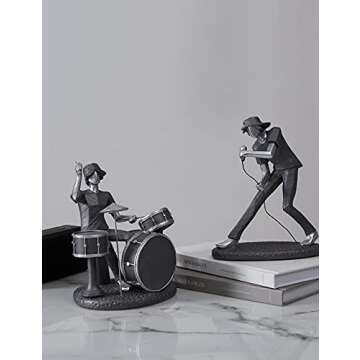 NENBOLEC Music Decor Musical Statue Modern Gifts Polyresin Grey Sculpture 8.1inch