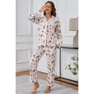 LUBOT Christmas Pajamas 100% Cotton Womens Pajamas Set Soft 2PC PJ Set for Women Long Sleeve Button-...