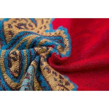 Urban CoCo Women's Printed Tassel Open Front Poncho Cape Cardigan Wrap Shawl (Red)