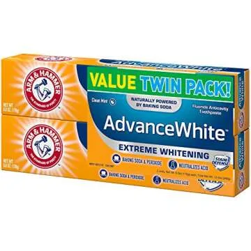 ARM & HAMMER Advanced White Extreme Whitening Toothpaste, TWIN PACK (Contains Two 6oz Tubes) -Clean Mint- Fluoride Toothpaste