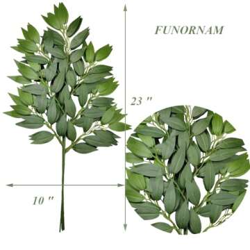 FUNORNAM 12Pcs Italian Ruscus Greenery Stems Artificial Silk Greenery Leaves Garland Vines Hanging S...