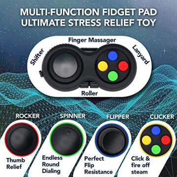 DUDDY-CAM™ Fidget Pad 8 Fun Features, Handheld Fidget Retro Controller Game Pad, Focus Toy, Anxiety Stress Relief Sensory for Children, Adults, ADD, ADHD & Skin Picker + Lanyard (Colorful)