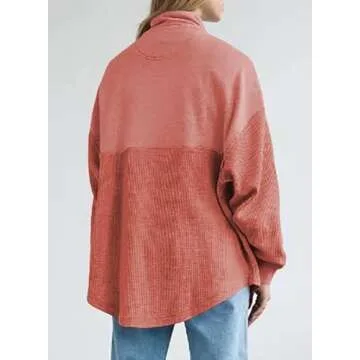 SHEWIN Womens Fall Fashion 2024 Casual Waffle Knit Half Zip Sweatshirt Long Sleeve Quarter Zipper Pullover Tops Oversized Sweatshrts,US 12-14(L),Brick Red