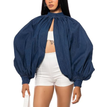 LETSVDO Denim Tops for Women Crop Batwing Long Sleeve Cape Y2k Bolero Shrugs Jean Going Out Blouse J...
