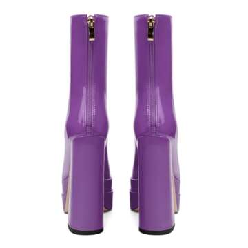 Chic DEMOSHINE Purple Pointed Toe Platform Mid Calf Boots