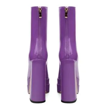 Chic DEMOSHINE Purple Pointed Toe Platform Mid Calf Boots