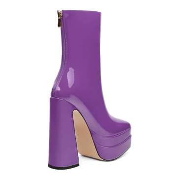 Chic DEMOSHINE Purple Pointed Toe Platform Mid Calf Boots