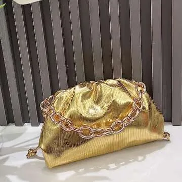 Women Dumpling Crossbody Bag Cloud Evening Bag Sparkly Clutch Purses Drawstring Strap Ruched Shoulder Bag (metal small gold)