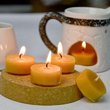 Natural Beeswax Tea Candles for Home Decoration - 20 Pack