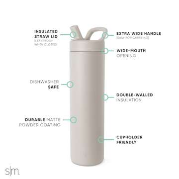 Simple Modern Water Bottle with Straw lid | Insulated Stainless Steel Thermos | Reusable Travel Water Bottles for Gym & Sports | Leak Proof & BPA Free | Mesa Collection | 24oz, Almond Birch
