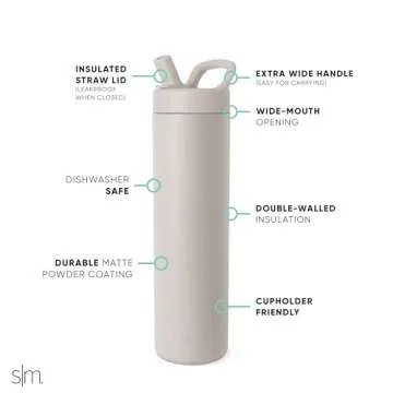 Simple Modern Water Bottle with Straw lid | Insulated Stainless Steel Thermos | Reusable Travel Water Bottles for Gym & Sports | Leak Proof & BPA Free | Mesa Collection | 24oz, Almond Birch