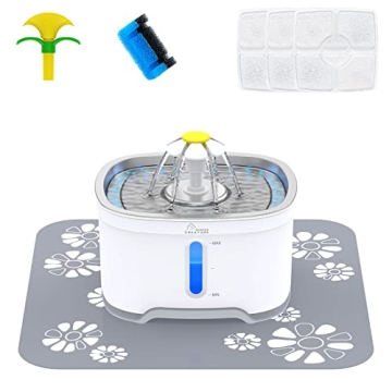 Cat Water Fountain Stainless Steel 84oz Pet Fountain with LED Light and Water Level Window